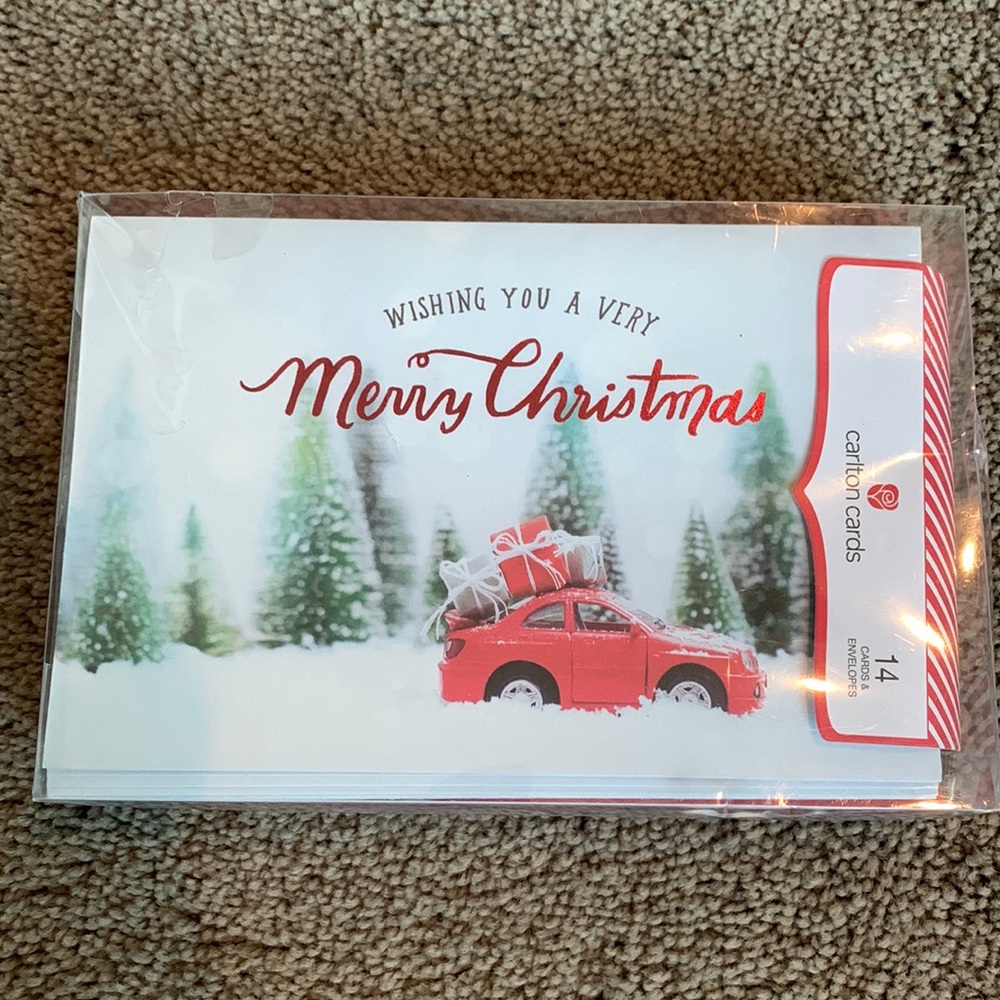 Carlton cards red car Christmas cards 14ct
